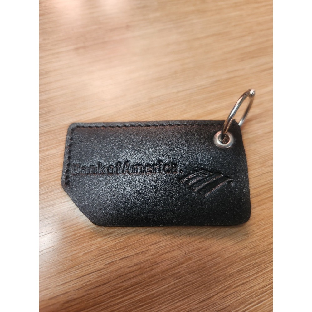 Vtg. Bank America Leather Keychain Mini Credit Card Holder Key Ring Zipper Pull